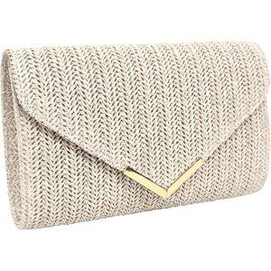 Beige Straw Clutch Evening Bag for Women, Wedding & Party Purse, Lightweight